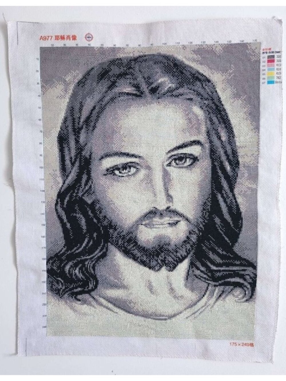 Hand‎ Embroidered Jesus Christ Portrait Needlepoint Stitched Canvas Tapestry